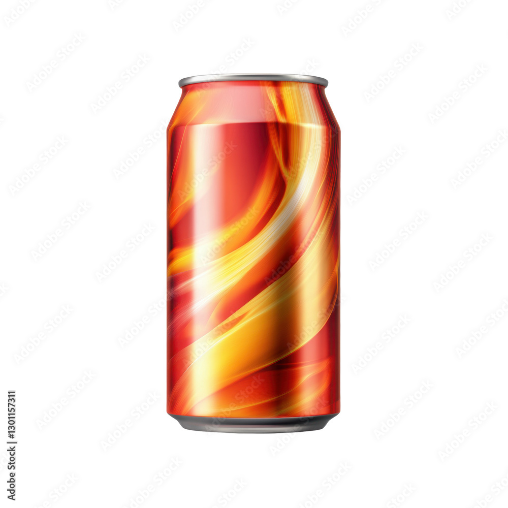 Fototapeta premium A stylish beverage can featuring a dynamic swirl of warm colors, showcasing an eye-catching design suitable for a refreshing drink