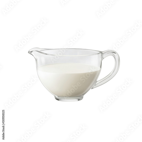 A clear glass creamer filled with freshly poured milk, perfect for adding to coffee or tea, enhancing beverages and dishes