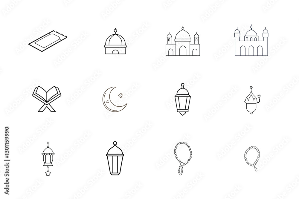 12 Ramadan Equipment Vector Icon Bundle: Line Art, Silhouettes & Clipart 12 Ramadan Equipment Vector Icon Bundle: Line Art, Silhouettes & Clipart