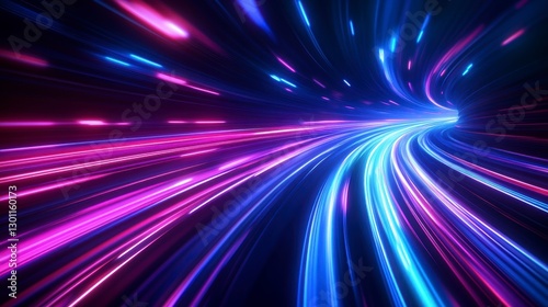 Abstract tunnel of glowing light streaks