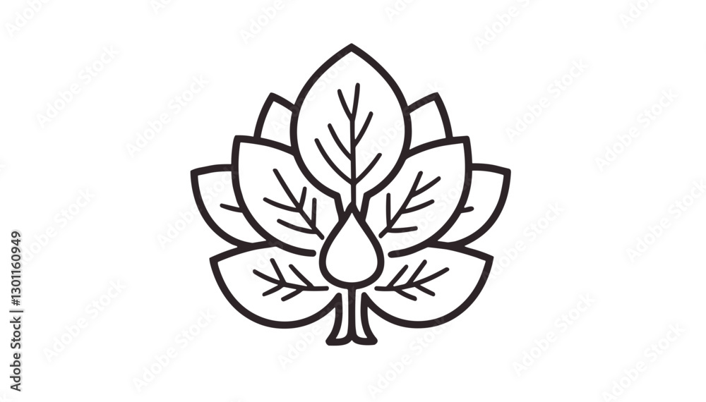 Obraz premium Stylized leaf illustration with water droplet