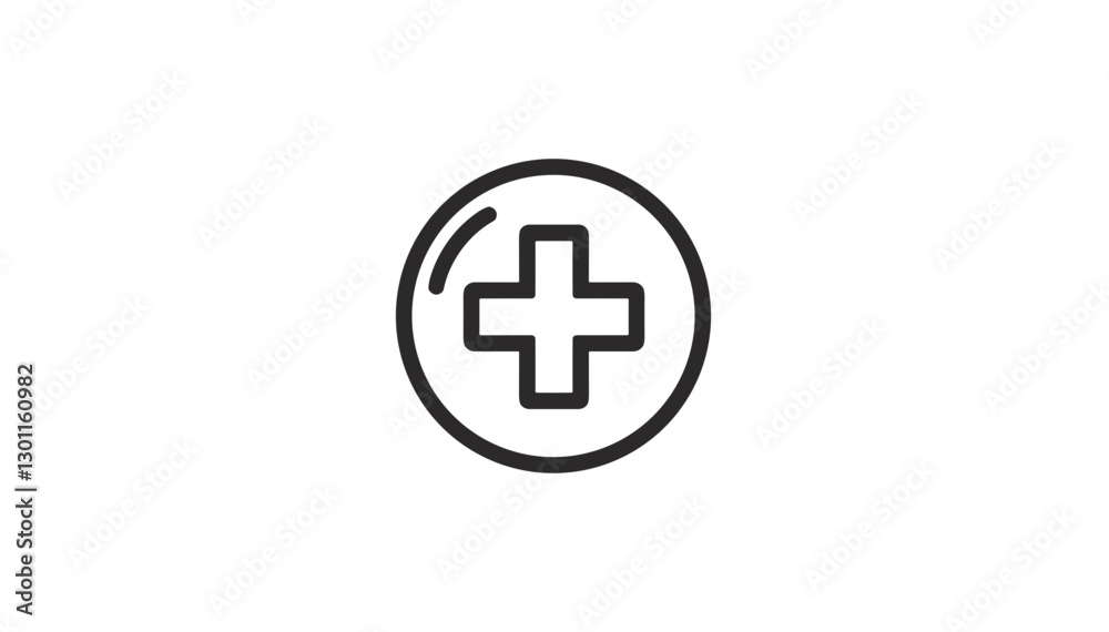 Medical cross symbol in a circular outline Medical cross symbol in a circular outline