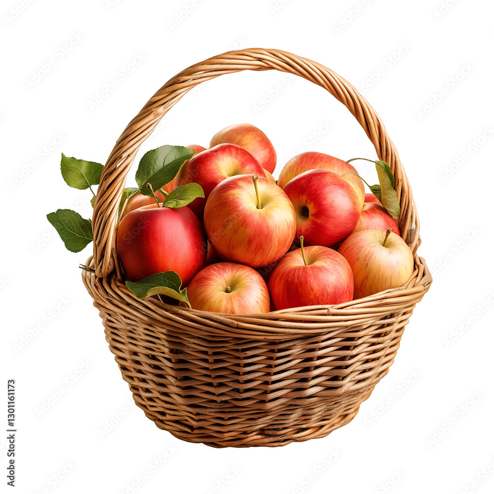 Fresh Red Apples in Wicker Basket, isolated on transparent or white background Still Life Fresh Red Apples in Wicker Basket, isolated on transparent or white background Still Life