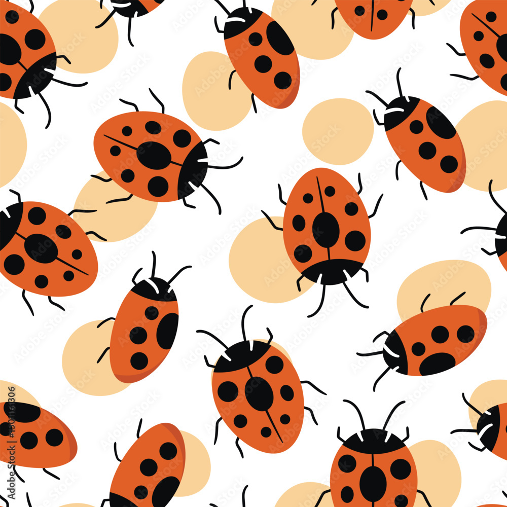 Fashion animal seamless pattern with colorful ladybird on white background. Cute holiday illustration with ladybags for baby. Design for invitation, poster, card, fabric, textile. Fashion animal seamless pattern with colorful ladybird on white background. Cute holiday illustration with ladybags for baby. Design for invitation, poster, card, fabric, textile.