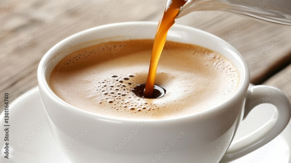fresh espresso being poured into a delicate cup, crema forming on top, Italian café atmosphere fresh espresso being poured into a delicate cup, crema forming on top, Italian café atmosphere