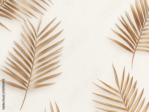 Elegant palm frond outlines in soft copper tones over a textured linen backdrop, forming a chic botanical pattern