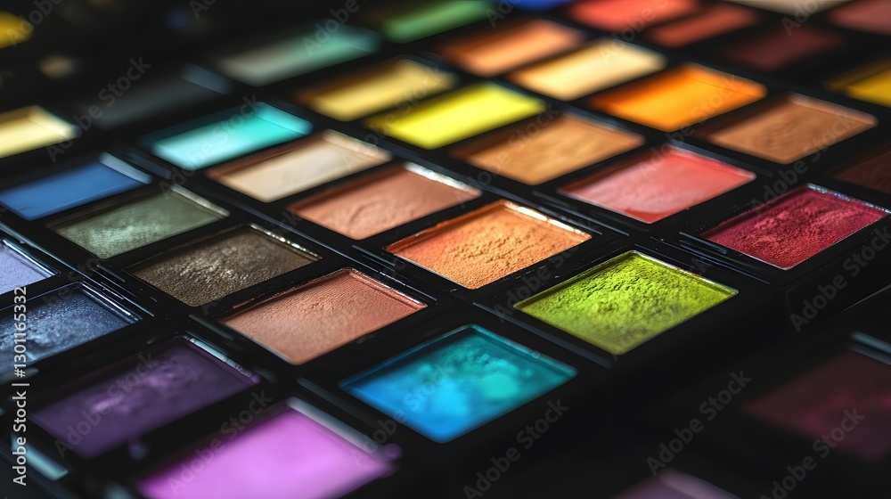 A visually captivating makeup palette filled with a vibrant array of colors expertly lit to create a contemporary cinematic feel that highlights the and beauty of cosmetic products A visually captivating makeup palette filled with a vibrant array of colors expertly lit to create a contemporary cinematic feel that highlights the and beauty of cosmetic products