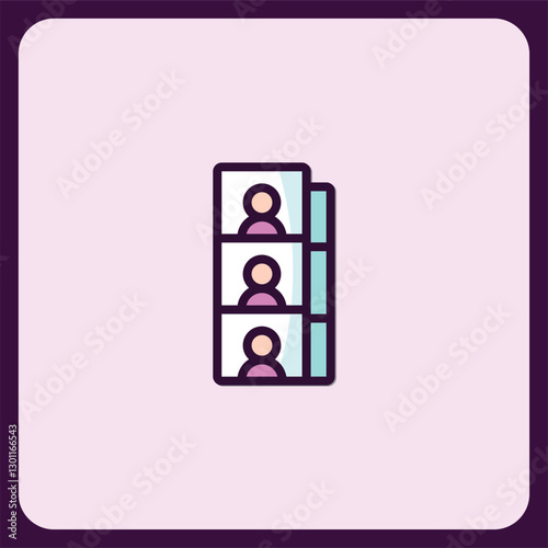 Photo booth icon with three people image strips