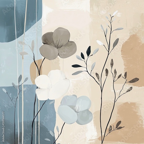 Abstract muted colors florals painting poster decoration