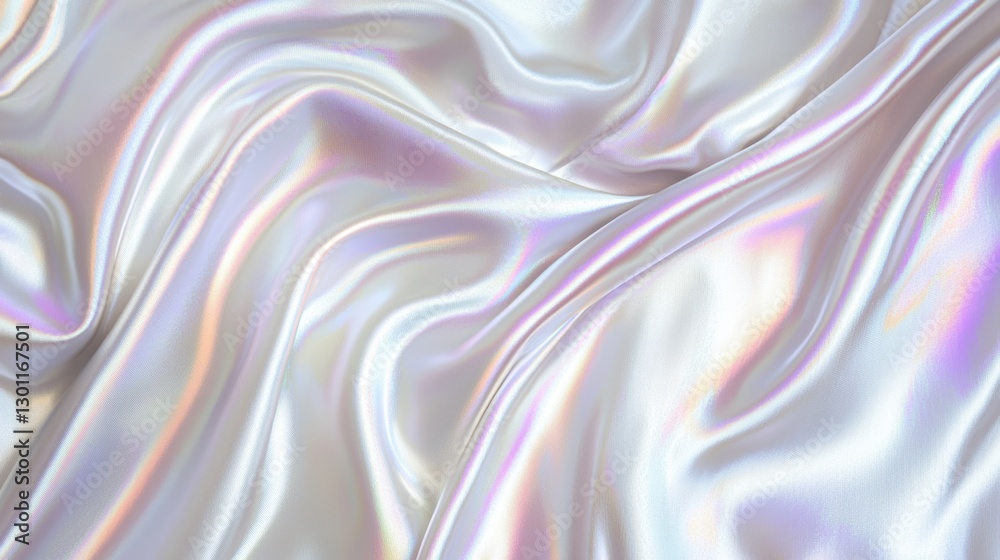 Fototapeta premium Iridescent floral holographic patterns softly diffusing over a pearl-white silk backdrop