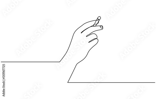 One continuous single drawn line art doodle cigarette, smoke, Single one line drawing hand hold tobacco cigarette. No tobacco day concept.