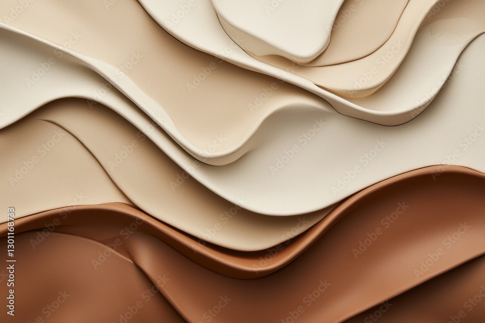 Obraz premium Minimalist curved clay textures in warm earthy tones, evoking artisanal handcrafted beauty