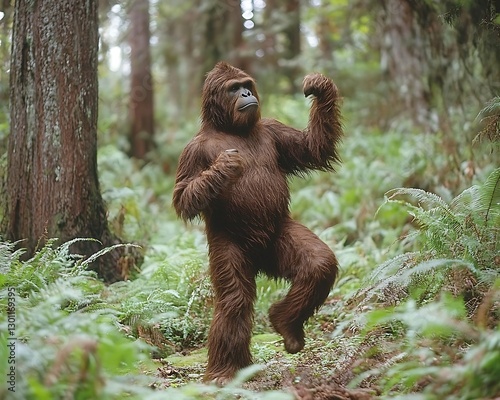 Gorilla Dances in Lush Forest photo