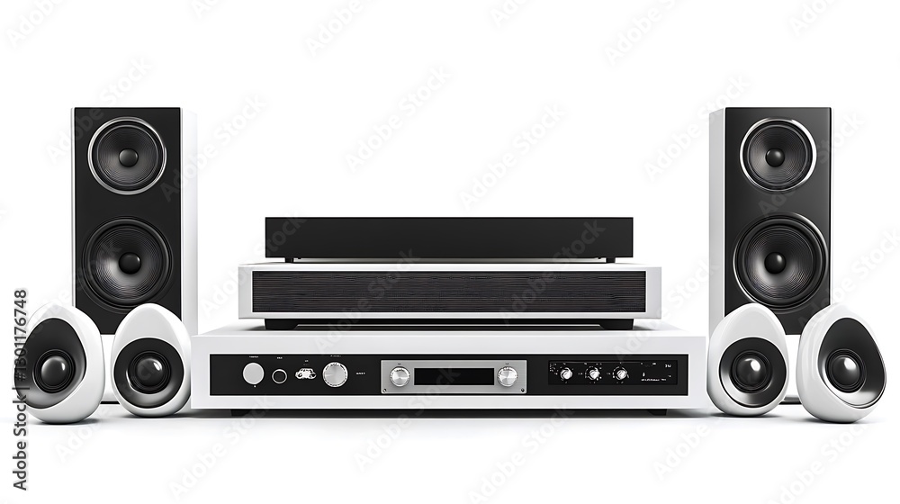 In-house audio asset display white background furniture arrangement modern item composition In-house audio asset display white background furniture arrangement modern item composition