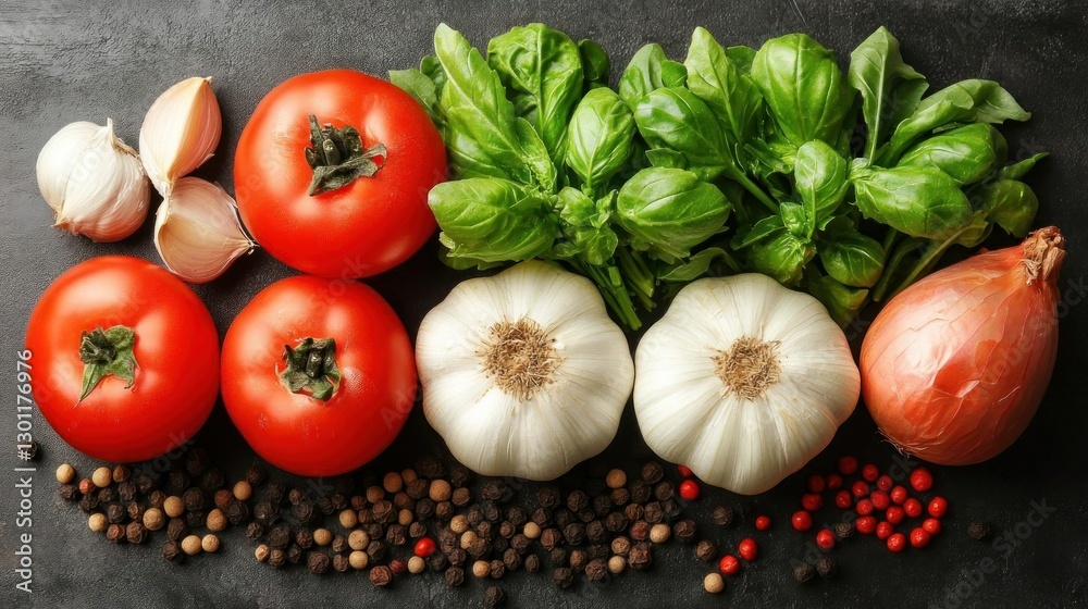 Fresh Tomatoes Garlic Basil Onion Pepper Cooking Fresh Tomatoes Garlic Basil Onion Pepper Cooking