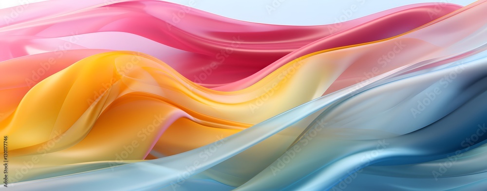Fototapeta premium Abstract colorful background with waves. Abstract wave of blue, red and yellow cloth flying.