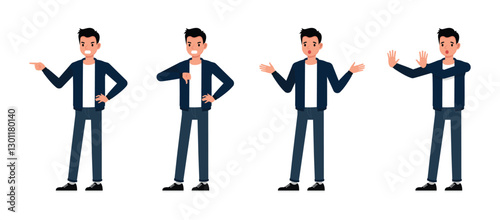 Businessman wear blue jacket character set. Men express negative emotions, anger, sadness, frustration, and sadness. Vector illustration design.