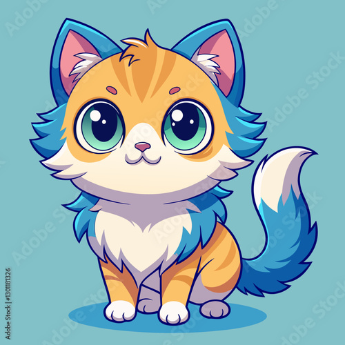 Cute cartoon cat with big eyes, perfect for kids' products