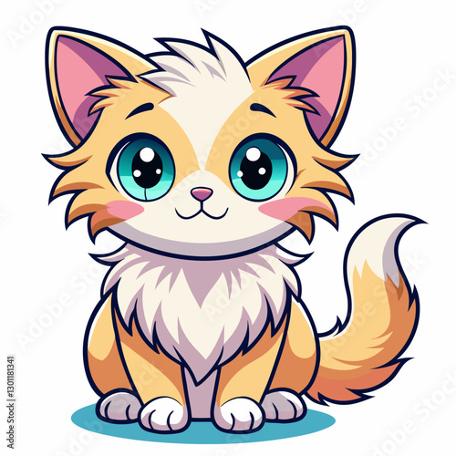 Cute cartoon cat with big eyes, perfect for kids' products