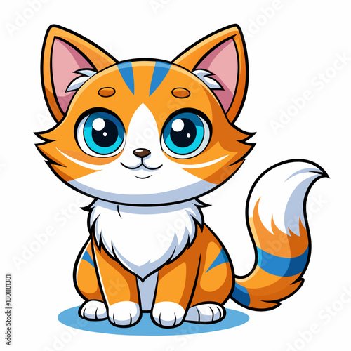 Cute cartoon cat with big eyes, perfect for kids' products