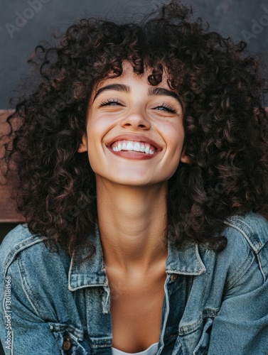 Portrait of a Smiling Model with Beautiful Jheri Curl Hairstyle