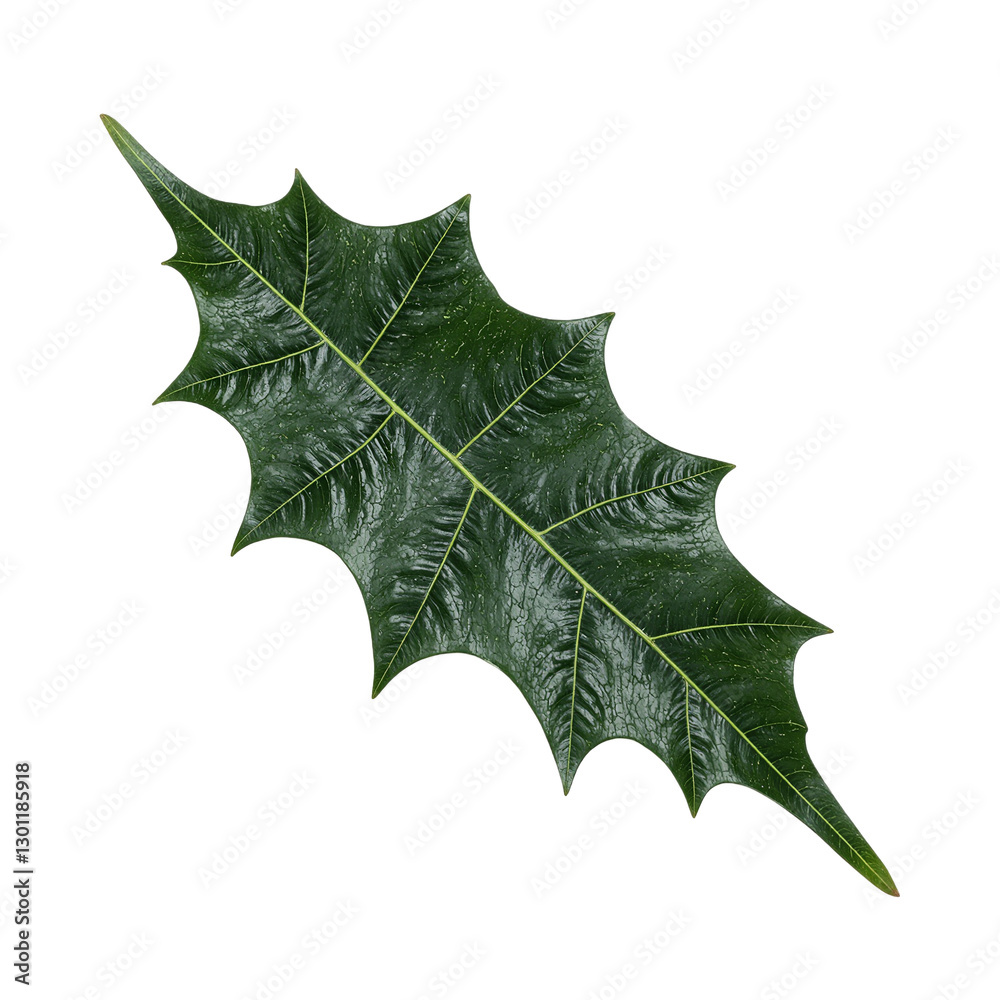 Fototapeta premium Vibrant holly leaf with serrated edges showcasing a glossy dark green surface Ideal for festive designs and symbolizing the holiday season