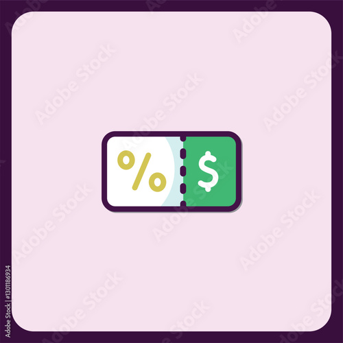 Discount Coupon Icon Design with Percentage and Dollar Sign