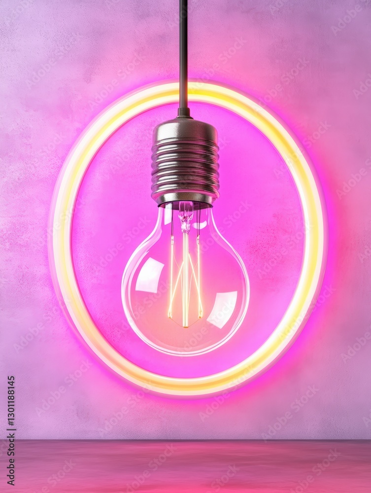 Vibrant Red and Pink Neon Light Bulb Graphic Design Element Vibrant Red and Pink Neon Light Bulb Graphic Design Element