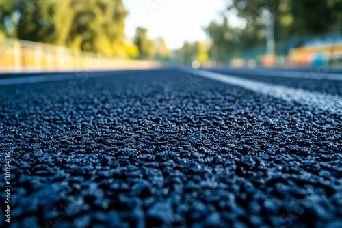 Asphalt running track, park background, close-up texture photo