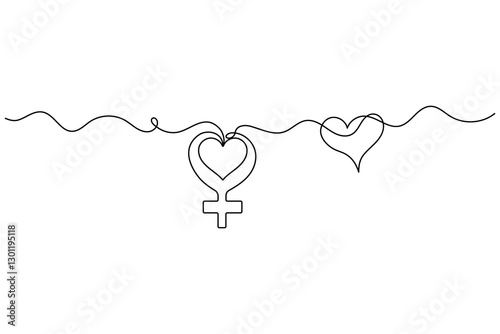 Female gender symbol continuous one line simple Vector illustration
