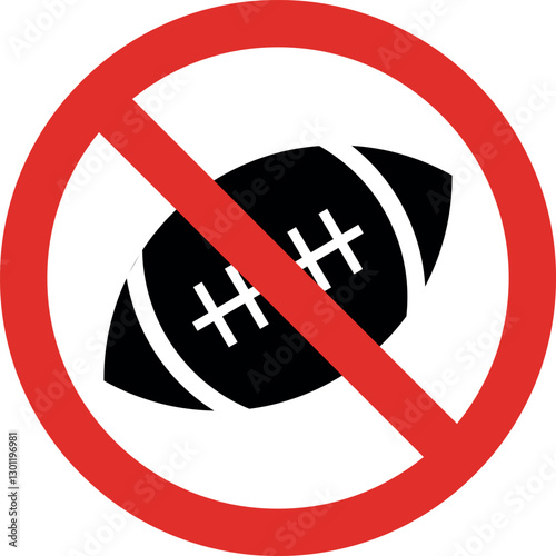 American football prohibited sign . No rugby ball sign . Vector illustration
