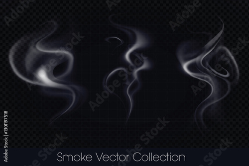 Smoke, smoke of e-cig, mist, fog, gas and Steam isolated Vector (EPS) Illustration Set on transparent background