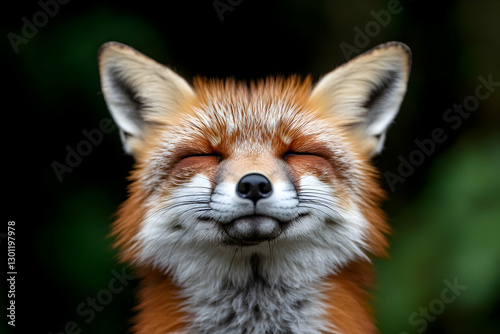 Smiling fox embodies joy and serenity in a natural setting