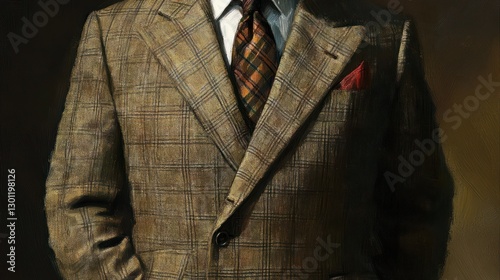 Wallpaper Mural Man in 1940s suit, portrait, brown plaid jacket, red pocket square Torontodigital.ca