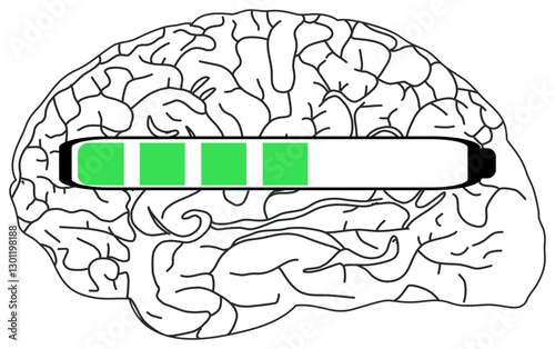 The sticker image shows a black and white illustration of a brain with a horizontal progress bar partially filled in green.