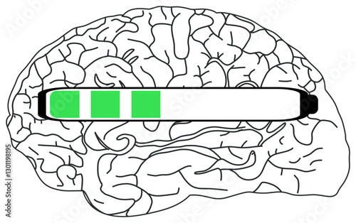 The sticker image shows a black and white illustration of a brain with a horizontal progress bar partially filled in green.
