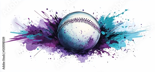 Baseball splash art; purple, teal background; website banner
