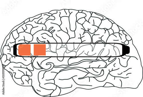  The image shows a black and white illustration of a brain with a horizontal progress bar partially filled in orange.