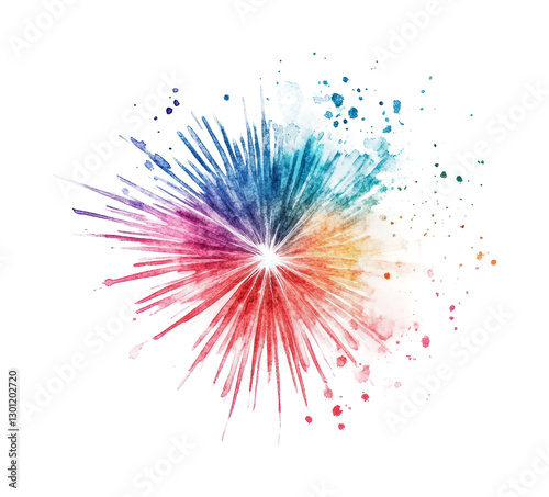 Colorful burst of watercolor splashes and rays created for artistic expression and vibrant decorations, cut out