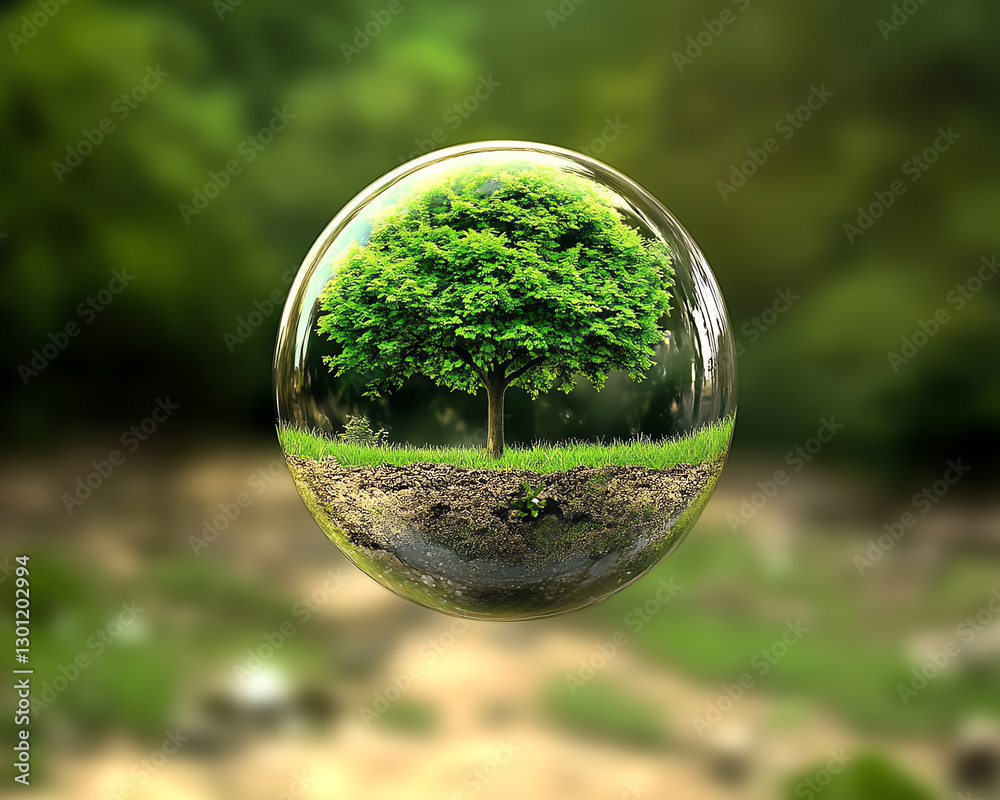 Tree in bubble showcasing nature's beauty. Tree in bubble showcasing nature's beauty.