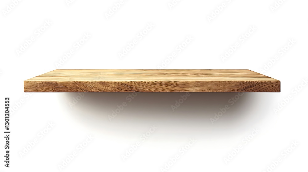 Stylish wooden shelf asset for in-house furniture display on white background minimalistic design modern environment Stylish wooden shelf asset for in-house furniture display on white background minimalistic design modern environment