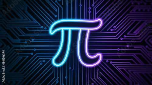neon math pi symbol on a circuit board. background 