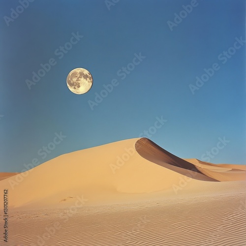 Fototapeta Naklejka Na Ścianę i Meble -  A desert landscape under a massive supermoon, creating crisp shadows over sand dunes ar 16:9 v 6.1 q 2