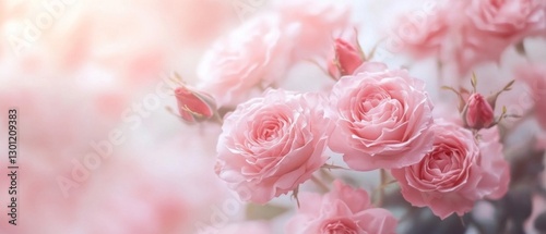 light pink roses in soft color and blur style for background. sweet color roses flowers in pastel tone with blurred style for background pattern texture. sweet color flower petals in soft color