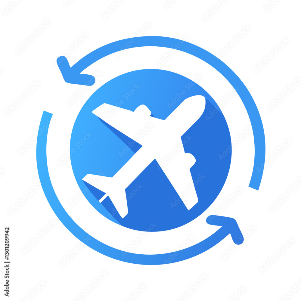 Blue airplane with circular arrows for travel Blue airplane with circular arrows for travel