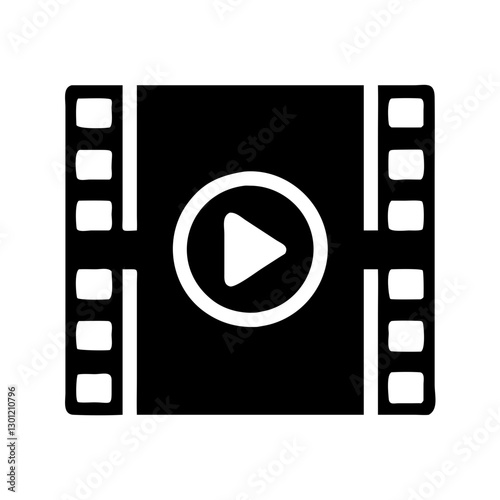 Black film strip with play button for video content