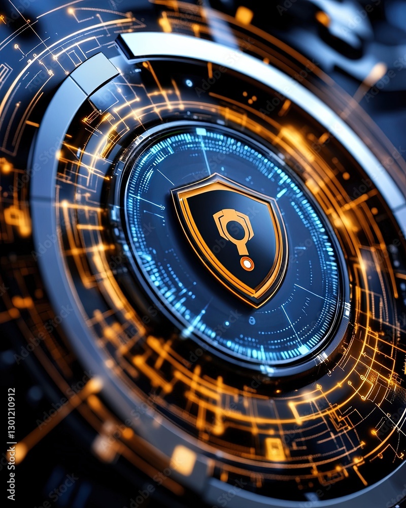 Futuristic Technology Shield with Digital Elements and Bright Orange Accents in Cyber Design Futuristic Technology Shield with Digital Elements and Bright Orange Accents in Cyber Design