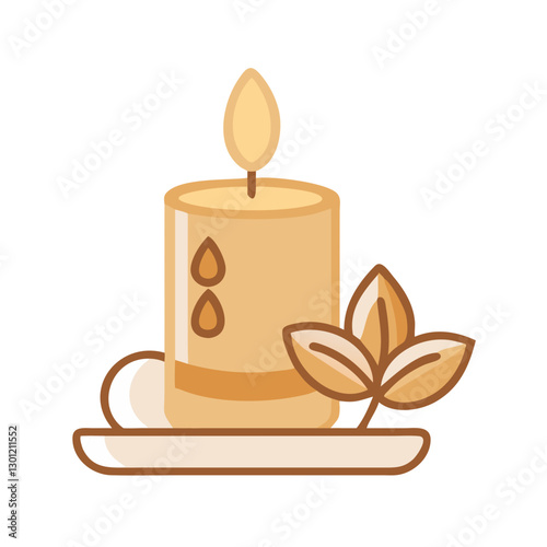 Aromatherapy candle on a tray with leaves