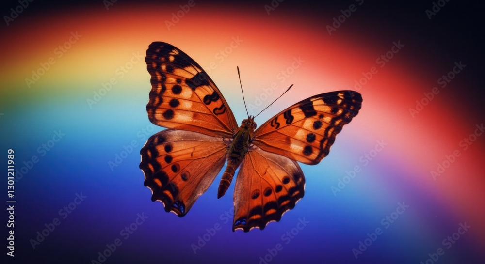 Fototapeta premium A Butterfly Against a Rainbow Background in Berrypunk Style