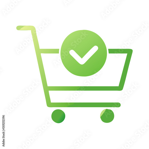 Green shopping cart with checkmark icon